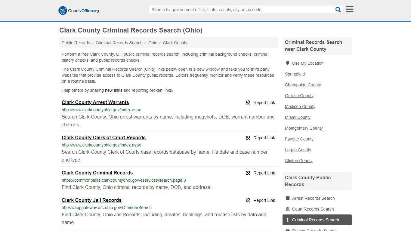 Clark County Criminal Records Search (Ohio) - County Office